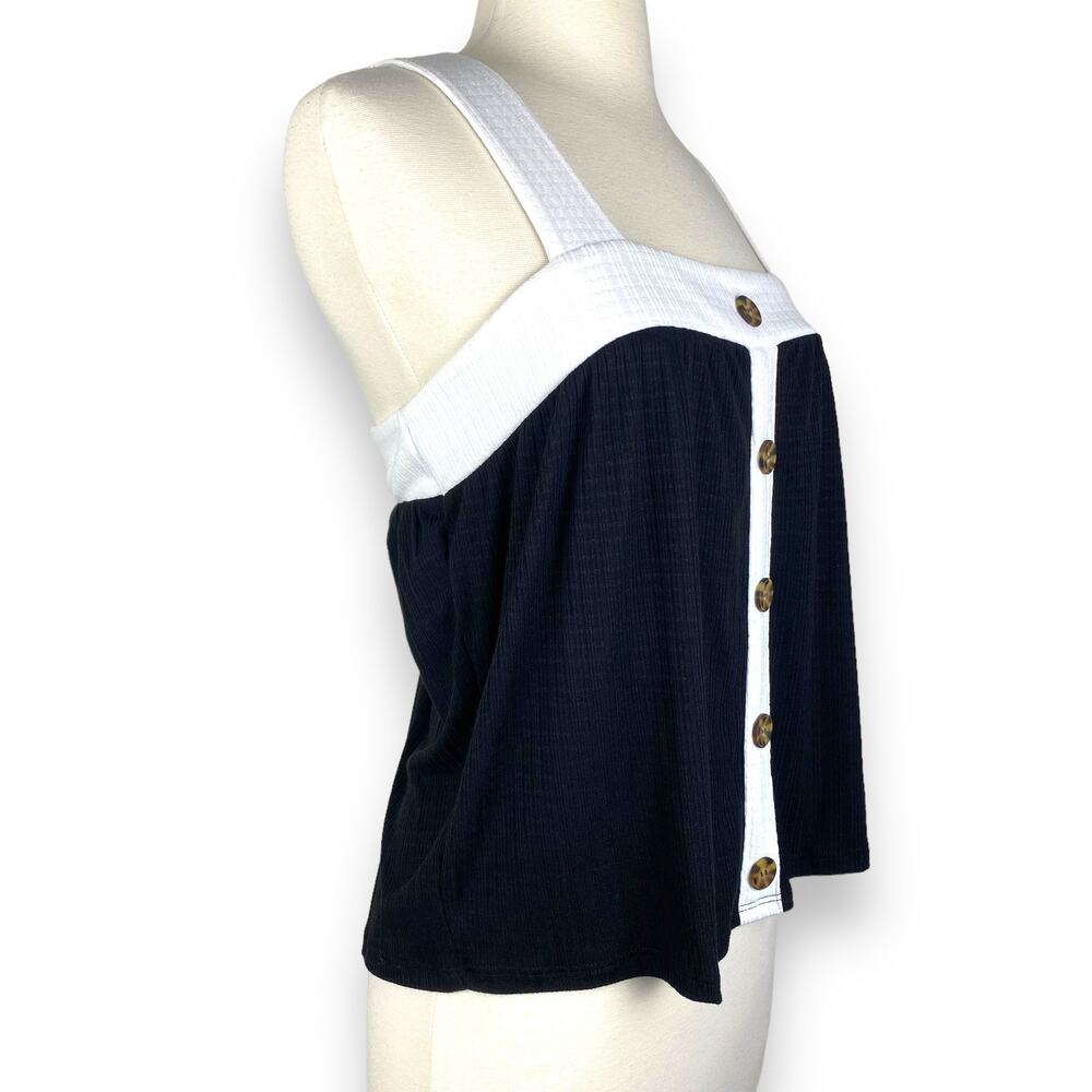 Women's Black and White Button-Up Tank Top